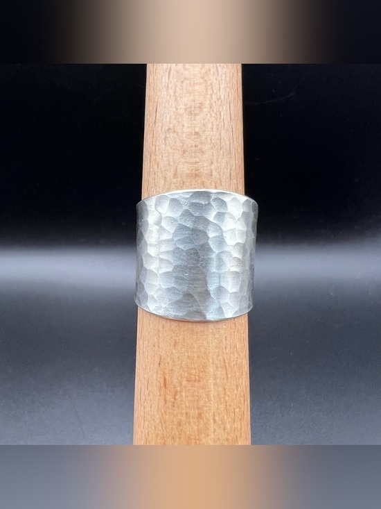 925 Sterling Silver Jewelry - Sterling Silver Hammered Cigar Band Ring